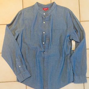 Chambray Denim Long Sleeve Button-Front Shirt